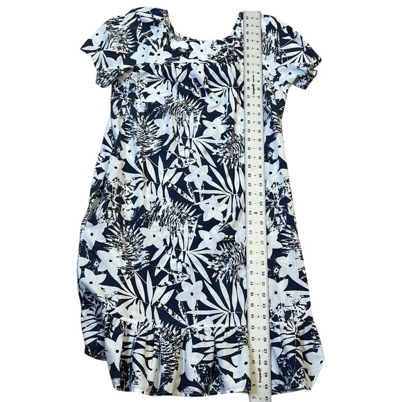 CW Classics Womens Navy Blue White Floral Dress Short Sleeve Square Neck Size M - Picture 6 of 6